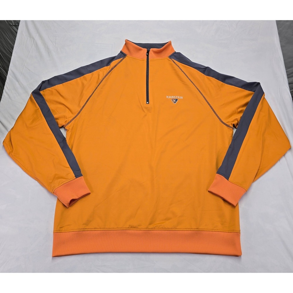 FootJoy FJ Karsten‎ Mens Orange Grey Quarter Zip Golf Pullover Long Sleeve Shirt